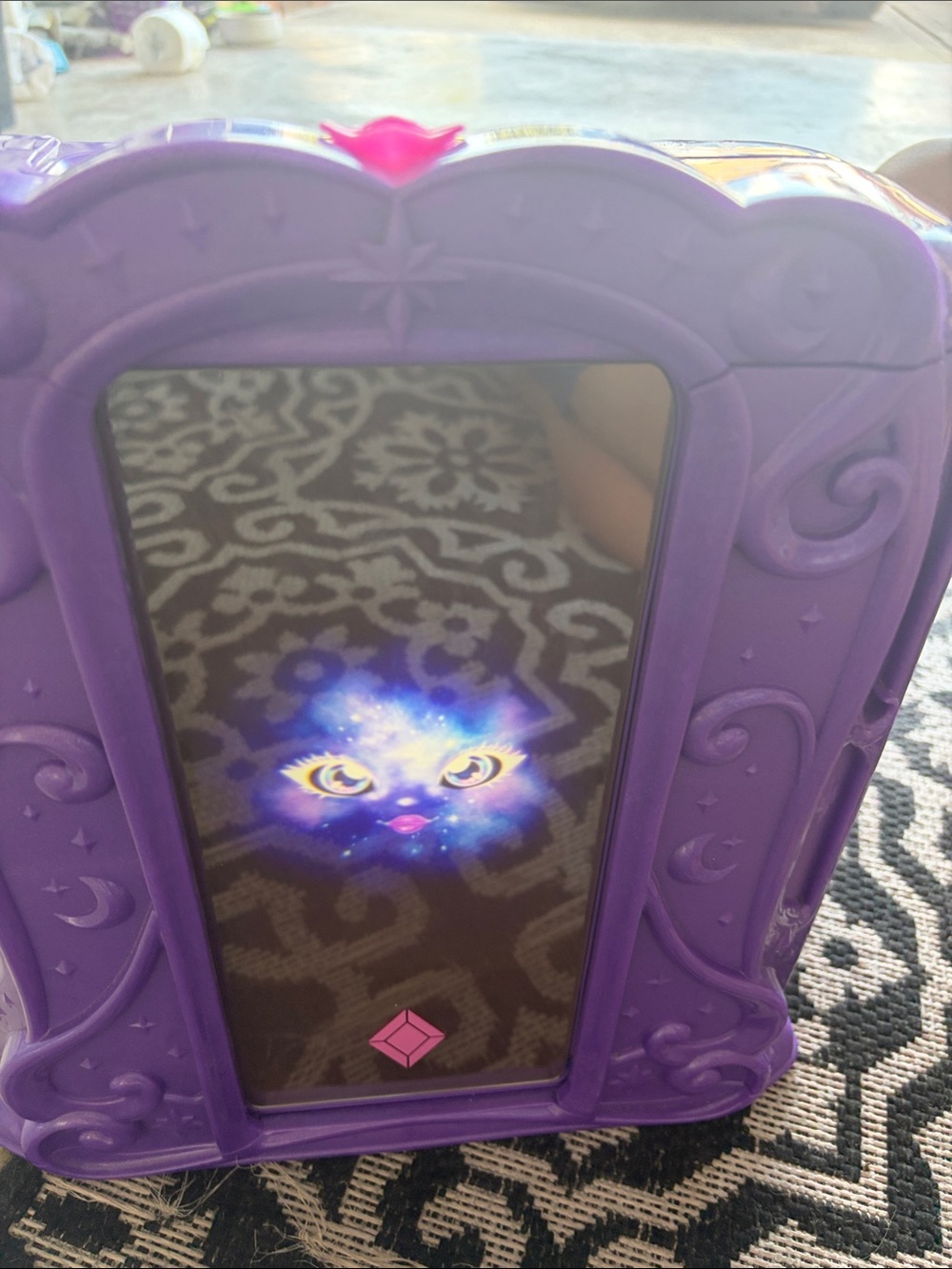 Purple Magical Vanity Mirror Toy with Galaxy Cat Graphic